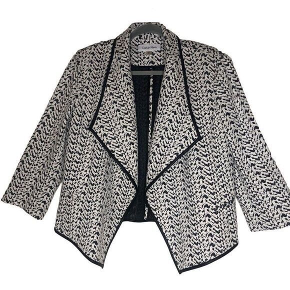 Calvin Klein White & Black Woven Open Front Jacket Career, Normcore,  Academia - Picture 1 of 11